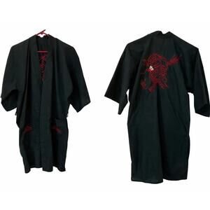 Black Dragon Kimono Robe Samurai Streetwear Goth Festival Duster